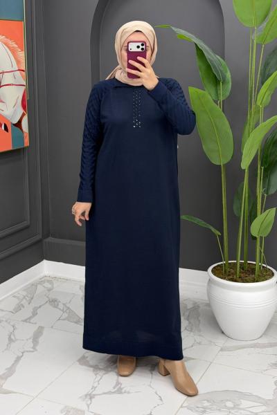 Gülten Merserize Elbise - Lacivert  Lacivert