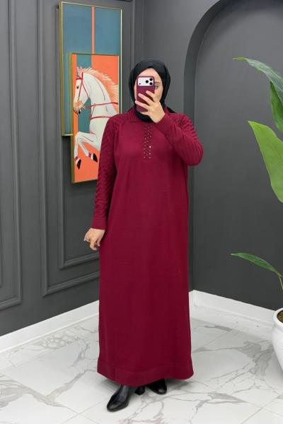 Gülten Merserize Elbise - Bordo Bordo