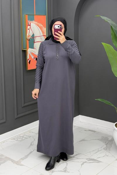 Gülten Merserize Elbise - Gri Gri