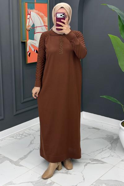 Gülten Merserize Elbise - Kahve  Kahverengi