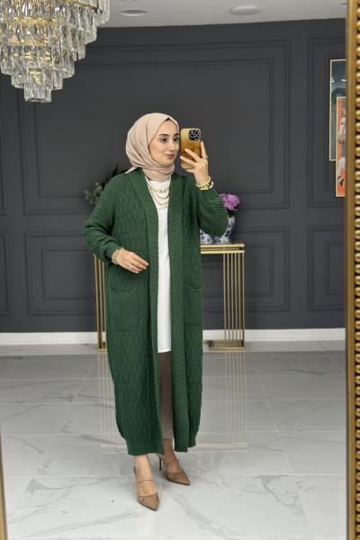 Hane uzun triko hırka - yeşil Yeşil