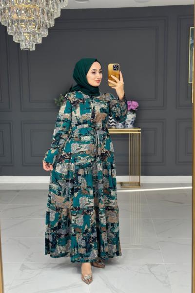 Hazal kışlık uzun elbise - yeşil Yeşil