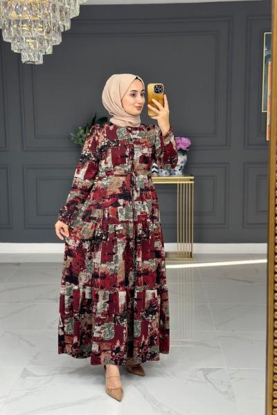 Hazal kışlık uzun elbise - bordo Bordo