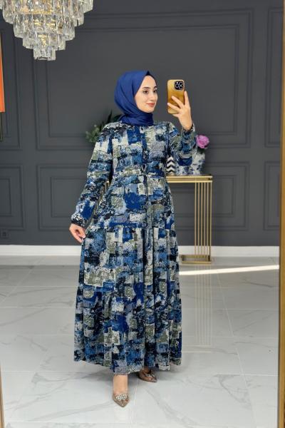 Hazal kışlık uzun elbise - mavi Mavi