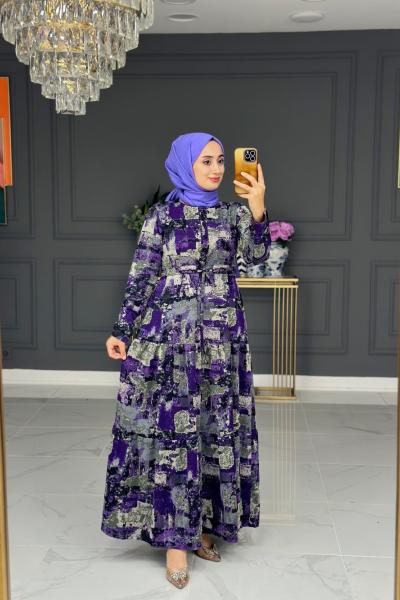 Hazal kışlık uzun elbise -mor Mor