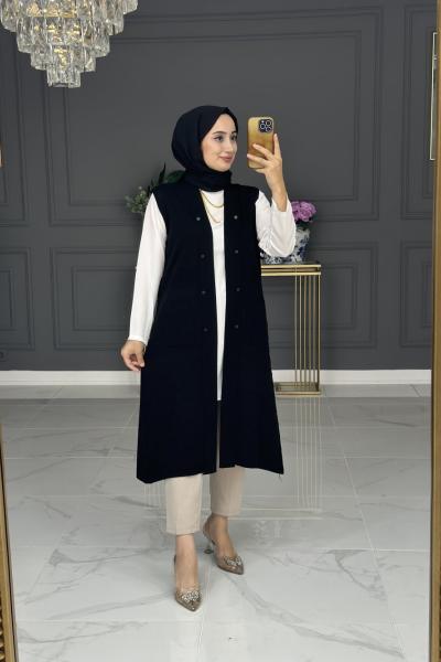 heidi triko uzun yelek - siyah Siyah