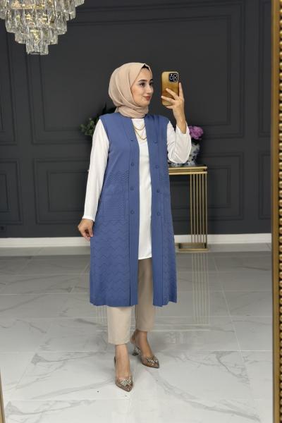 heidi triko uzun yelek - mavi Mavi