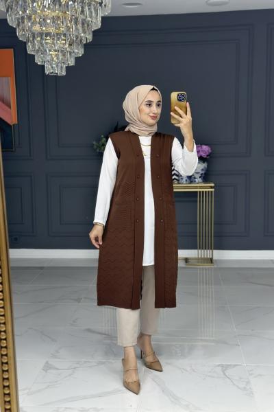 heidi triko uzun yelek - kahve Kahverengi