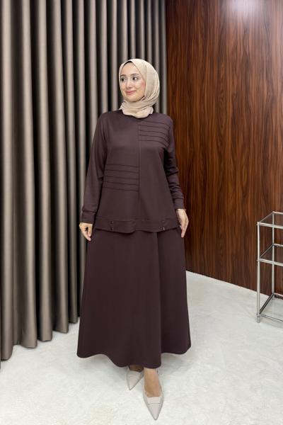 Hira Etekli Takım-Kahve Kahverengi