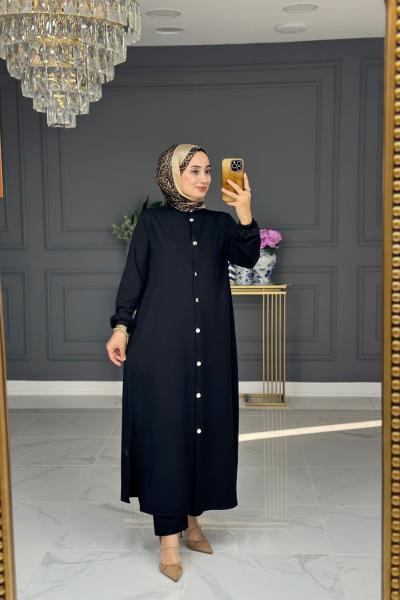 Hüda fitilli uzun takım - siyah  Siyah