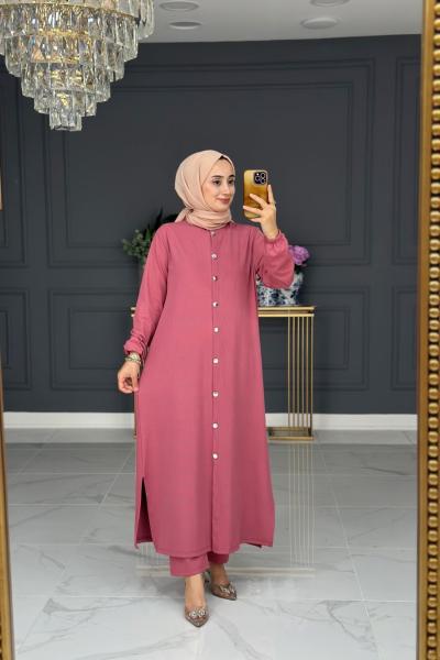 Hüda fitilli uzun takım - gül Gül