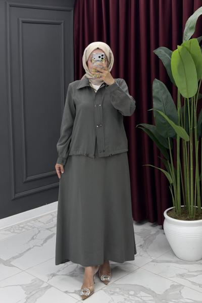Kader Eteği Düğme Detaylı Takm - Yeşil Yeşil