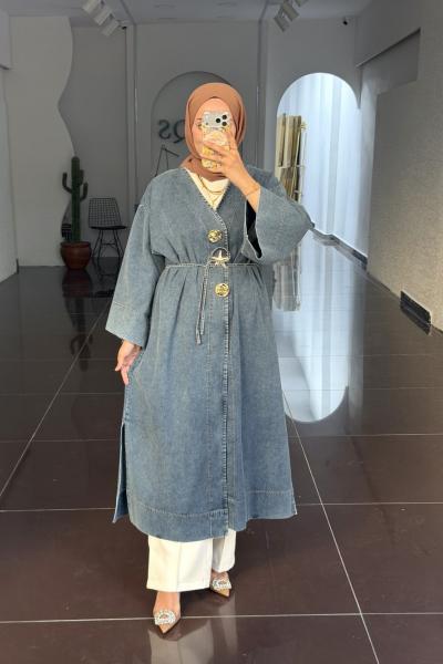 Kot Kap Kimono-Açık Mavi Açık Mavi