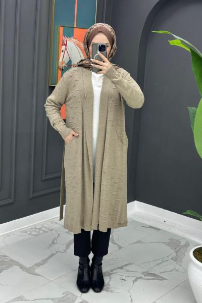 Kurtarıcı Triko Hırka - Vizon  Vizon