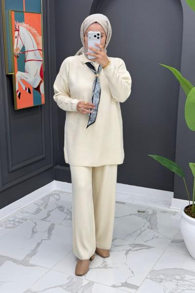 Lady Triko Takım - Krem Krem