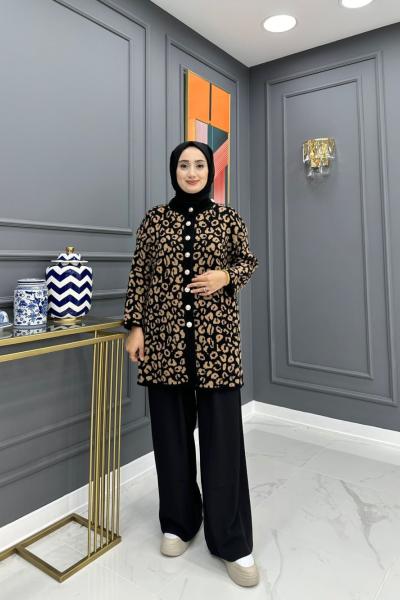 Leopar Desenli Hırka - Siyah Siyah