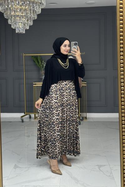 Leopar elbise  - siyah Siyah