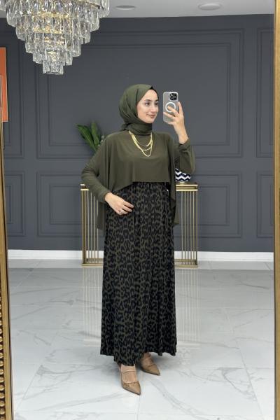 Leopar elbise  - haki  Haki