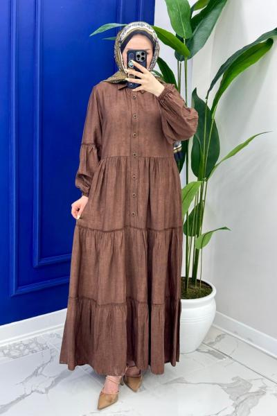 Leydi Elbise - Kahve  Kahverengi