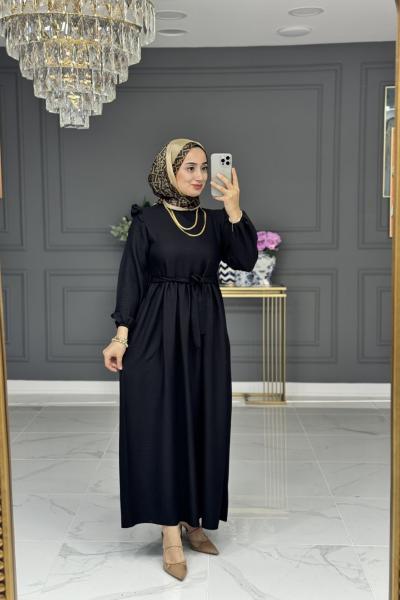 Lotus uzun elbise - siyah Siyah