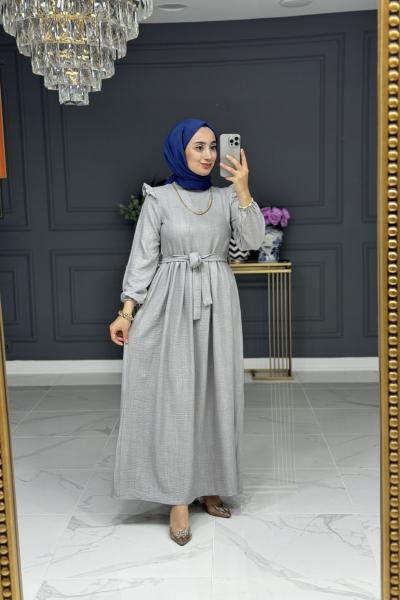 Lotus uzun elbise - gri Gri