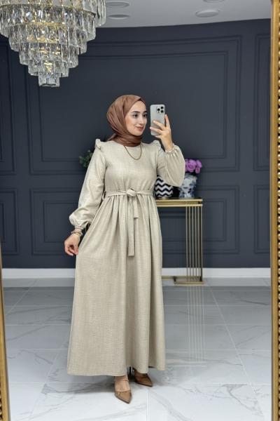 Lotus uzun elbise - bej Bej