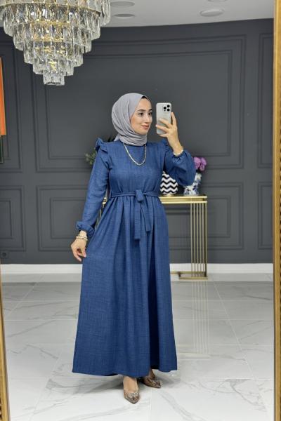 Lotus uzun elbise - lacivert Lacivert