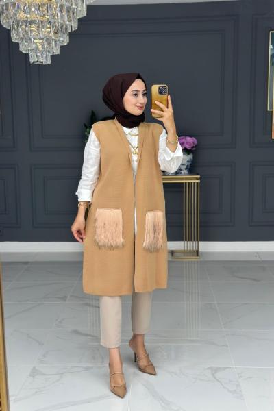 Mahide triko yelek - camel Camel