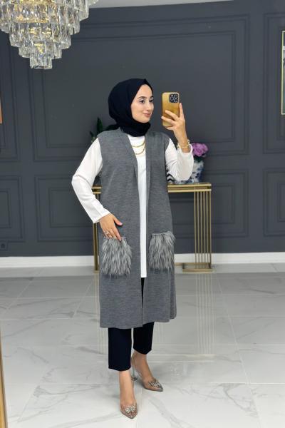 Mahide triko yelek - gri Gri