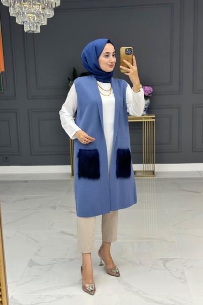 Mahide triko yelek - mavi Mavi