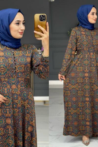 menal Kışlık yakası düğmeli elbise - mavi Mavi