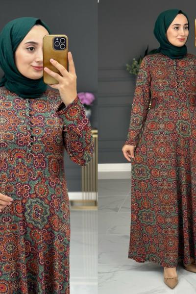 menal Kışlık yakası düğmeli elbise -  yeşil Yeşil