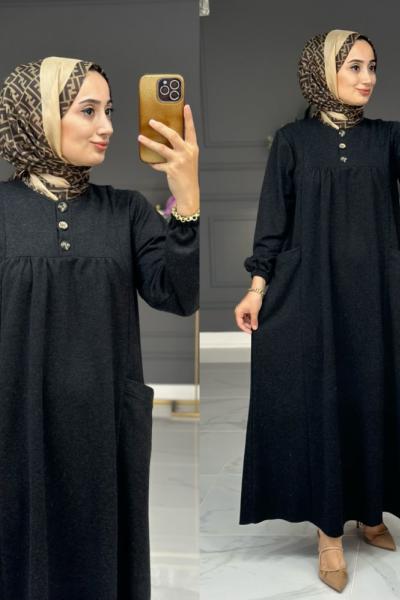 Menşure cepli elbise - siyah Siyah