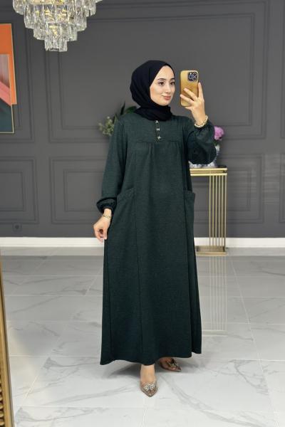 Menşure cepli elbise - zümrüt Zümrüt