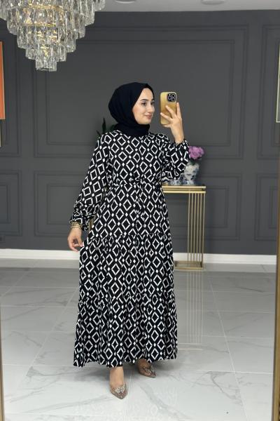 Mercan Tesettür Elbise - siyah Siyah