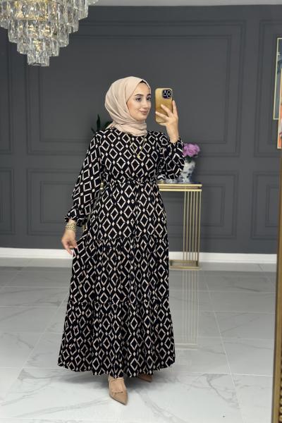 Mercan Tesettür Elbise - vizon Vizon