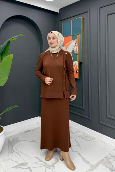 Merserize Triko Takım - Kahve Kahverengi