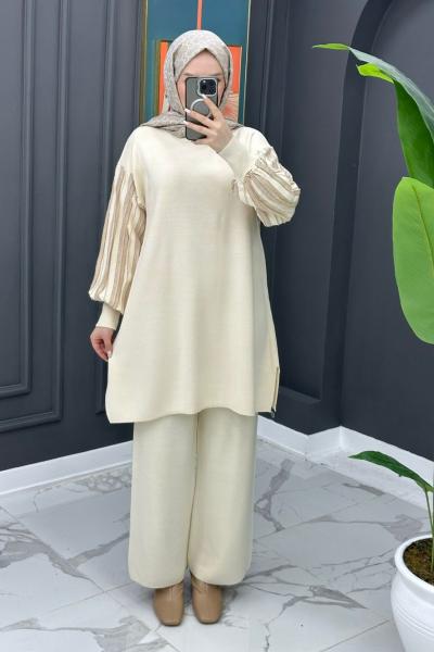 Merve Triko Takım - Krem  Krem