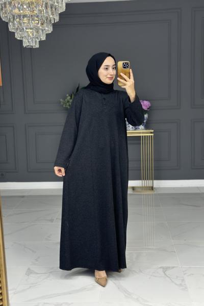 Merve uzun tesettur elbise - siyah Siyah