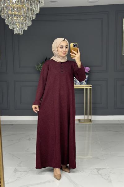 Merve uzun tesettur elbise - bordo Bordo