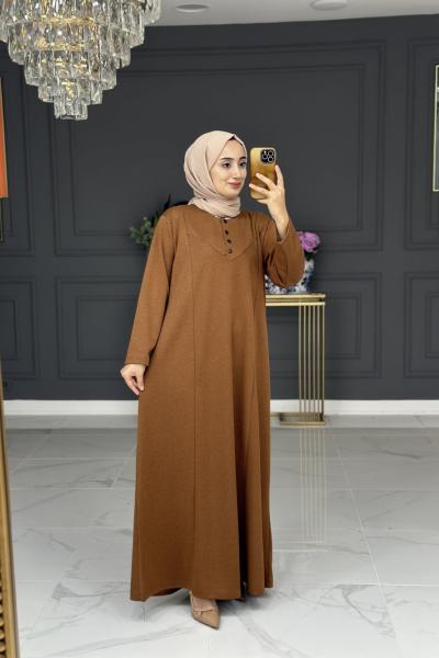 Merve uzun tesettur elbise - taba Taba