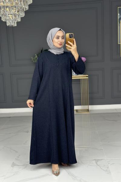 Merve uzun tesettur elbise - lacivert Lacivert