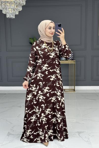 Miray tesettur elbise - kahve Kahverengi