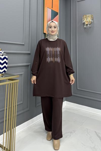 Mısra Tesettür Takım- Kahve Kahverengi