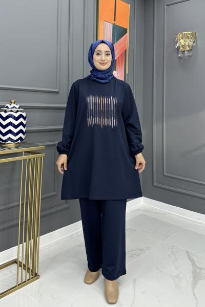 Mısra Tesettür Takım- Laci Lacivert