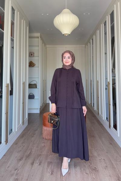 Müjde Etekli Takım- Kahverengi Kahverengi
