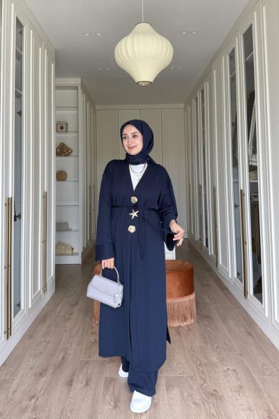 NEFİSE UZUN BROŞLU TAKIM -  LACİ  Lacivert
