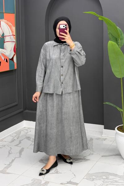 Nehir Etekli Takım - Gri Gri