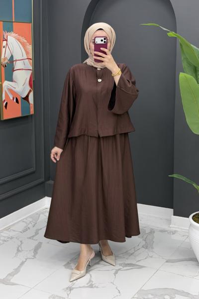 Neşe Etekli Takım - Kahve Kahverengi
