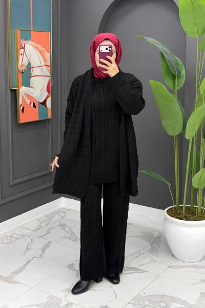 Neva Atkılı Triko Takım -  Siyah  Siyah